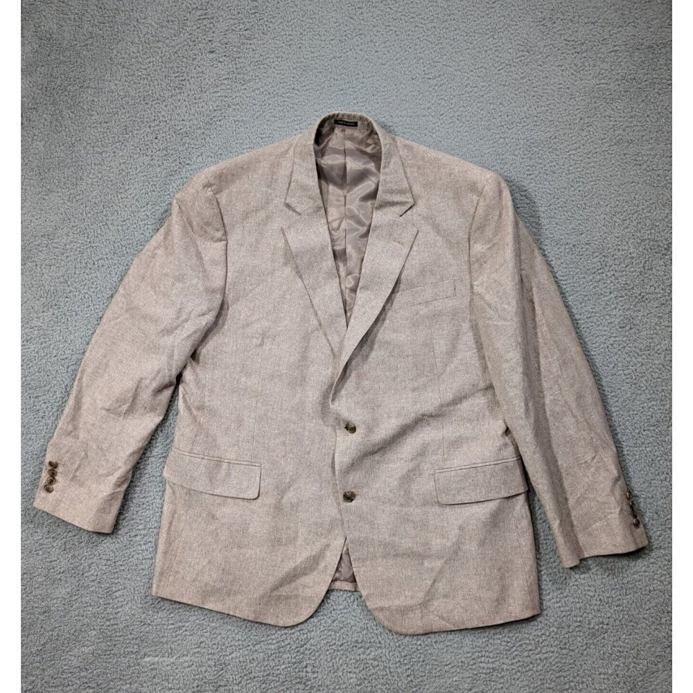 Stafford Sport Coat Mens 48 Regular Signature Linen Cotton Classic Fit Beige